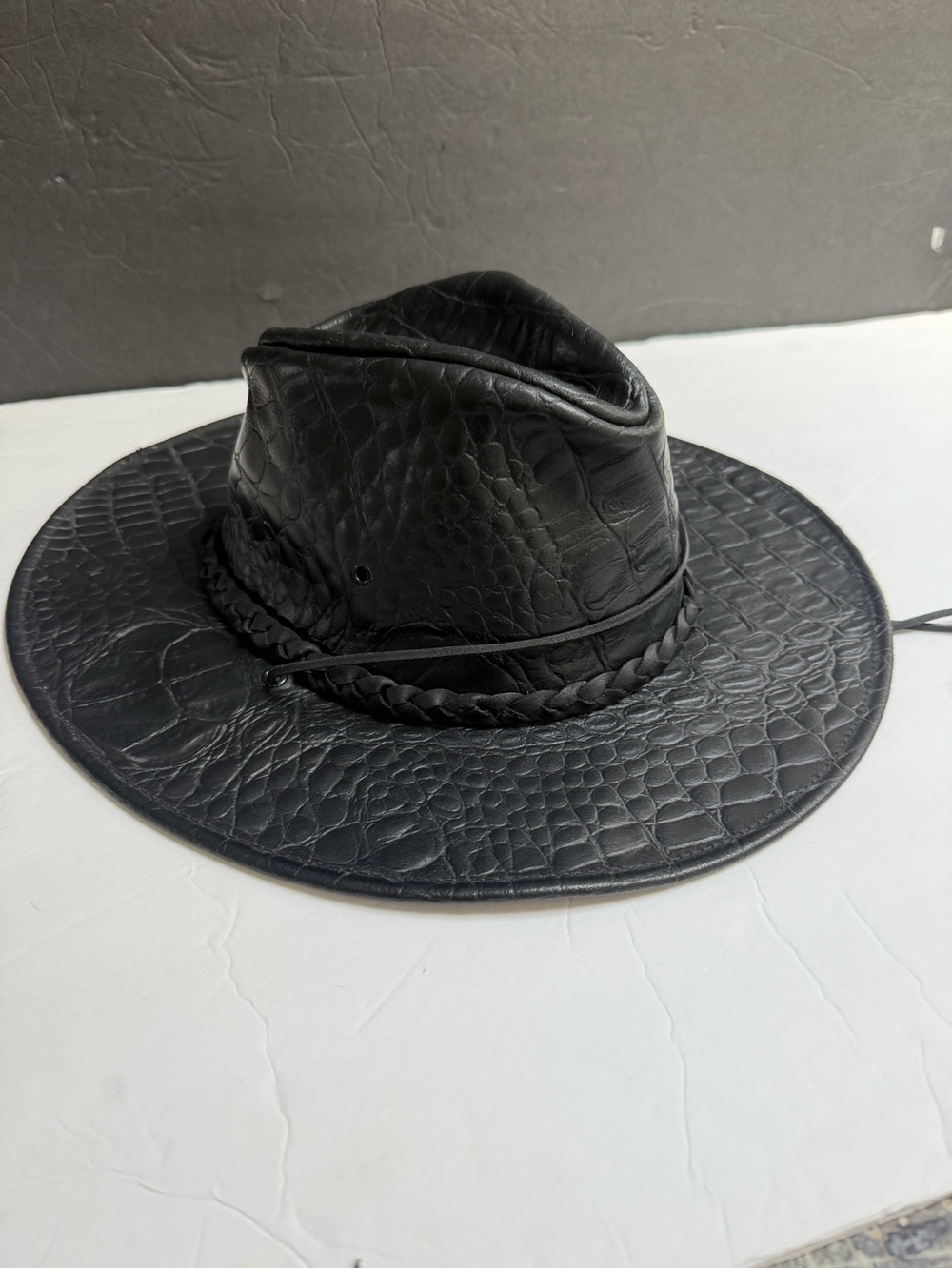 Black Croc Embossed Leather Cowboy Western Hat with Braided Band